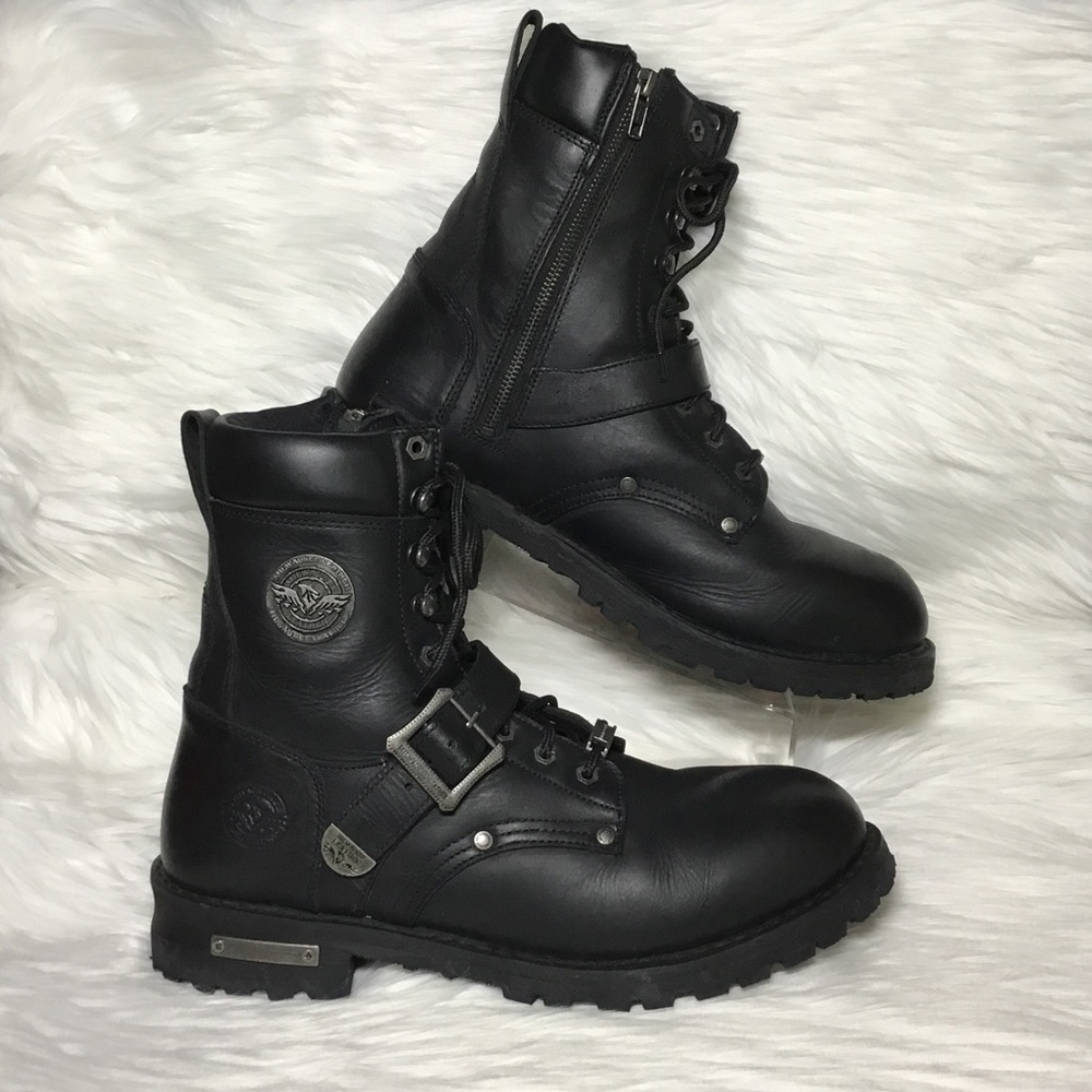 Milwaukee Leather Men’s Leather Lace-Up Engineer Motorcycle Boots MBM101, 13